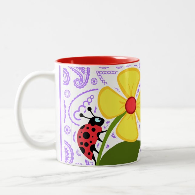 Taza Bicolor Modelo púrpura de Paisley; Mariquita (Izquierda)