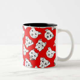 Taza Bicolor Modelo rojo lindo de la cara del perro de Pitbull