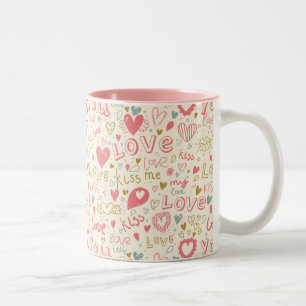 Taza Bicolor Modelo romántico con los corazones y los labios