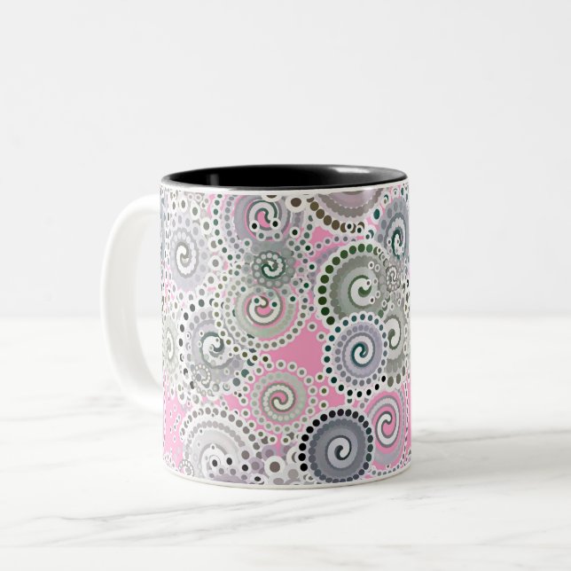 Taza Bicolor Modelo, rosa y gris del remolino del fractal (Anverso izquierdo)
