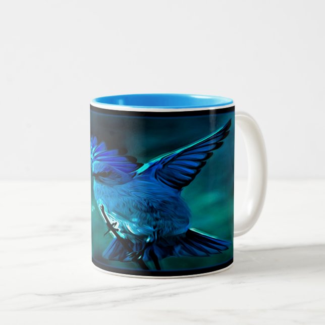 Taza Bicolor Modelos de aves: Mountain Bluebird 01-01 (Anverso derecho)