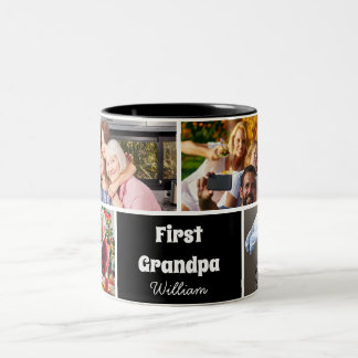Taza Bicolor Modern 4 Photo Collage First Grandpa Mug