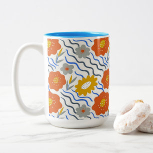 Taza Bicolor Modern Abstract Flowers Boho Wavy