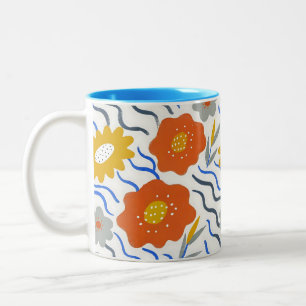 Taza Bicolor Modern Abstract Flowers Vibrant Wavy