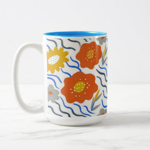 Taza Bicolor Modern Abstract Flowers Vibrant Wavy