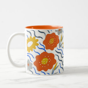 Taza Bicolor Modern Abstract Flowers Vibrant Wavy