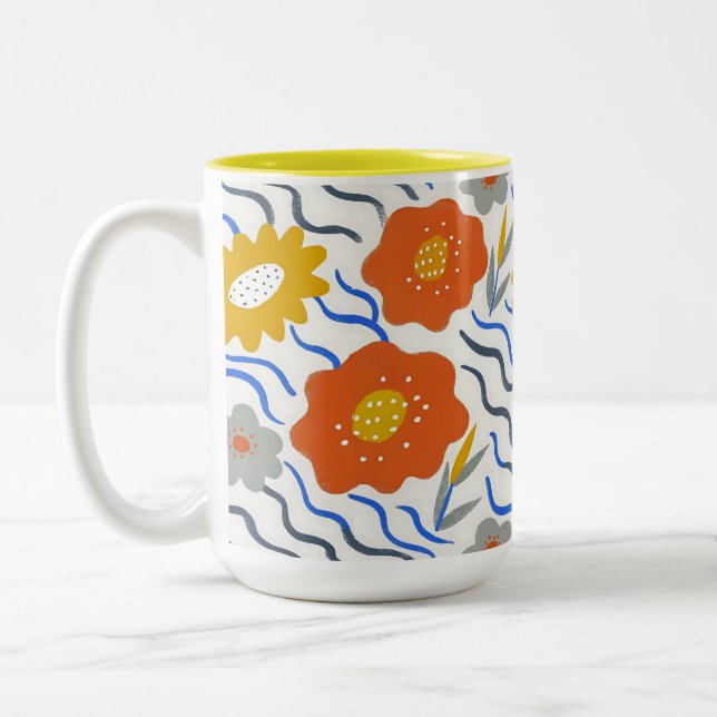 Taza Bicolor Modern Abstract Flowers Vibrant Wavy (Izquierda)