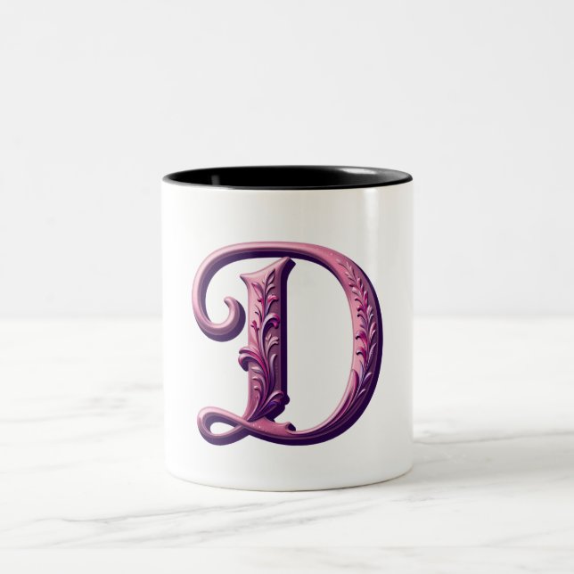 Taza Bicolor Modern Metallic Rosemaling Letter D, Pink/Purple (Centro)