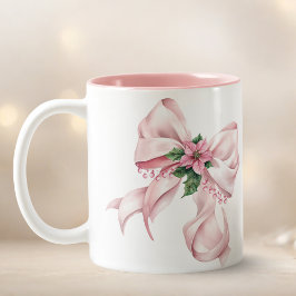 Taza Bicolor Modern Pink Bow poinsettia Christmas Name