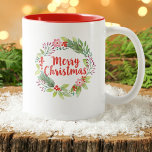 Taza Bicolor Moderna acuarela color de agua morena guirnalda na<br><div class="desc">Una taza de café de bonito Navidades con flores. Dáselo como regalo para un amigo especial. Diseñado para ti por Blackberry Boulevard.</div>