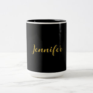 Taza Bicolor Moderna caligrafía Minimalista nombre oro negro