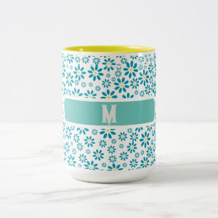 Taza Bicolor Moderna Flor de margarita contemporánea inicial