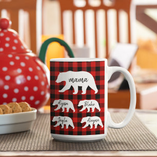 Taza Bicolor Moderna Funda Roja Y Oso De Mamá Blanca
