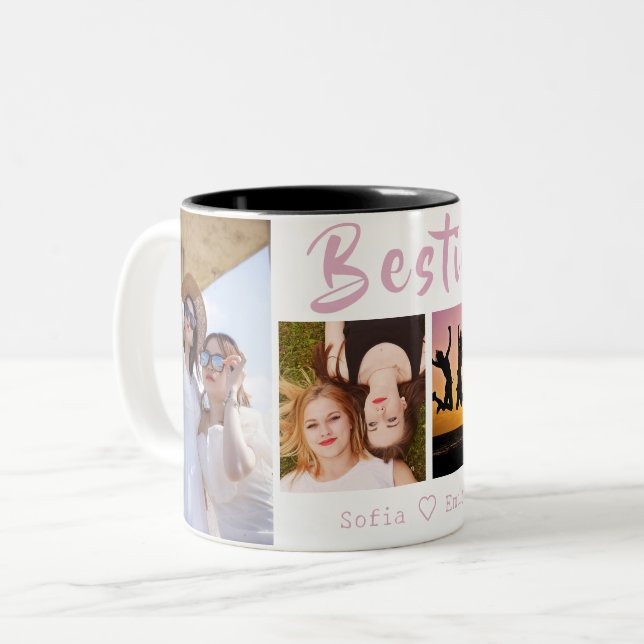 Taza Bicolor Moderno BFF 4-Collage de fotos Mug (Anverso izquierdo)