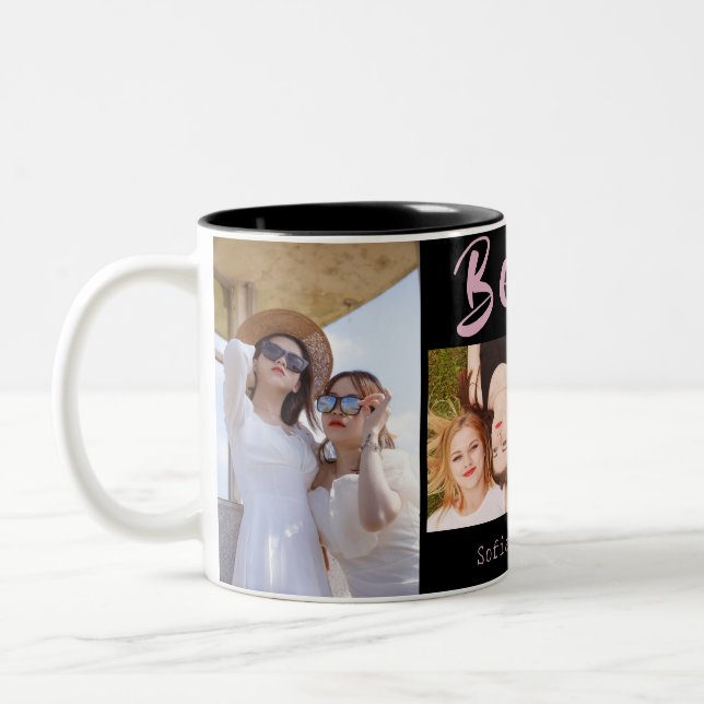 Taza Bicolor Moderno BFF 4-Collage de fotos Mug (Izquierda)