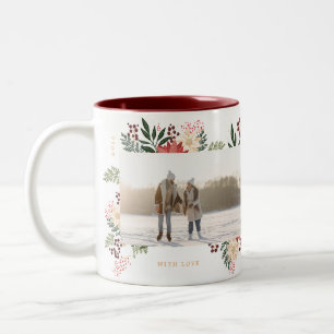 Taza Bicolor moderno botánico festivo de dos fotos de Navidad