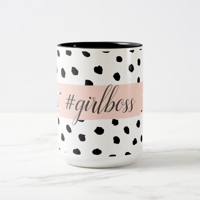 Taza Bicolor Moderno Chica rosado Pastel Bosque y puntos negros (Centro)