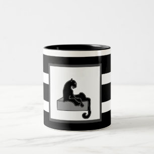 Taza Bicolor Moderno Gato de Pantera Negra con Estilo Blanco