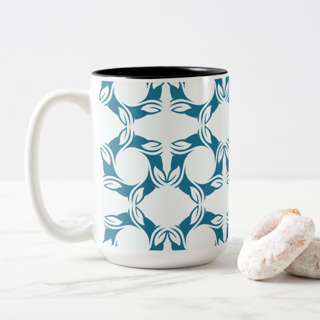 Taza Bicolor Moderno Geométrico Pétalo Verde (Con donut)