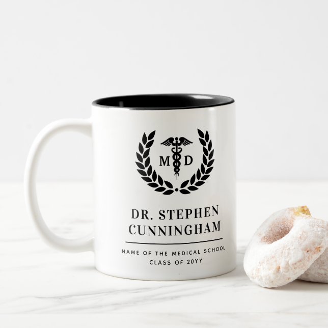 Taza Bicolor Moderno Médico de Medicine Med School Graduado (Con donut)
