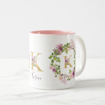 Moderno Monograma de Oro K Watercolor Floral Wreat