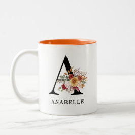 Taza Bicolor Moderno Monograma otoño otoño acuarela floral