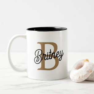 Taza Bicolor Moderno y elegante nombre de monograma Black Gold