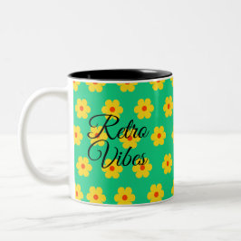 Taza Bicolor moderno y elegante retro floral monograma amarillo
