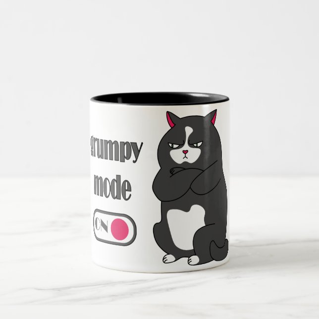 Taza Bicolor Modo gruñón en gato gordo gracioso (Centro)