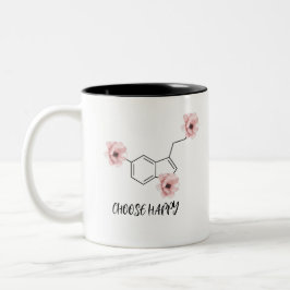 Taza Bicolor Molécula serotonina Flores rosas eligen feliz