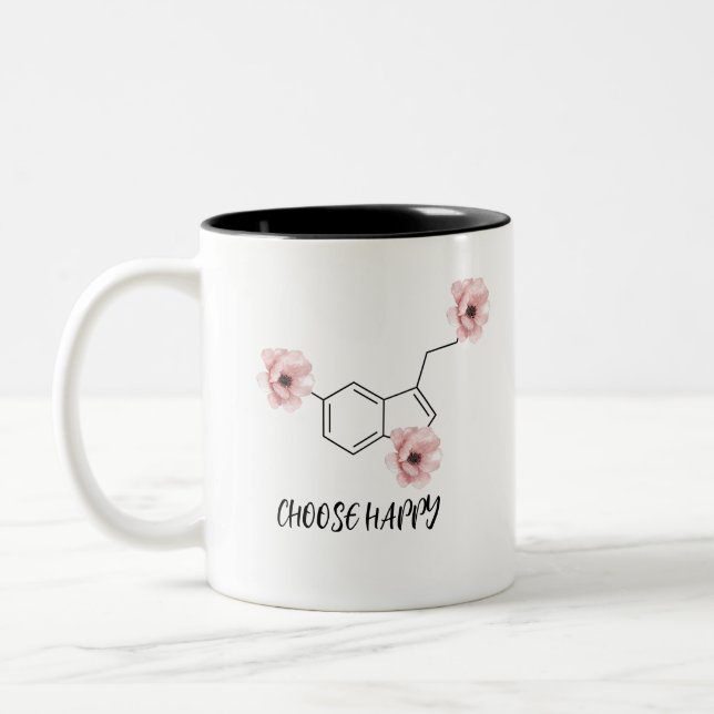 Taza Bicolor Molécula serotonina Flores rosas eligen feliz (Izquierda)