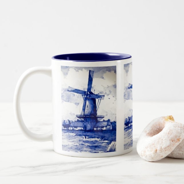 Taza Bicolor Molino de viento azul Delft (Con donut)