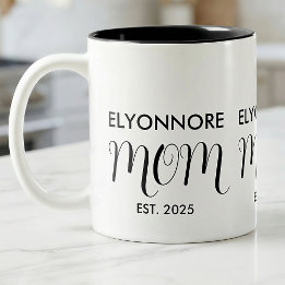 Taza Bicolor Mom Established New Mom Gift Black Custom Name