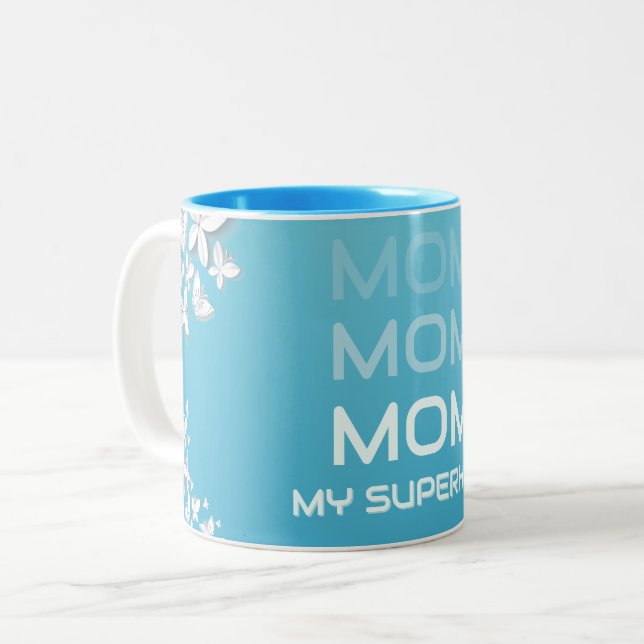 Taza Bicolor MOM Mi superhéroe azul (Anverso izquierdo)