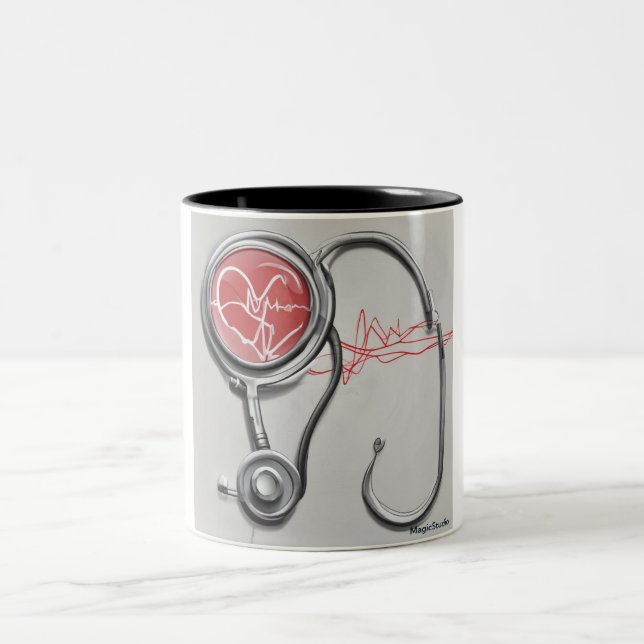Taza Bicolor Momentos del latido: Stethoscope y latido (Centro)