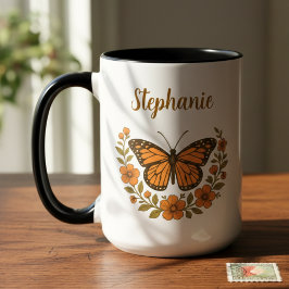 Taza Bicolor Monarch Butterfly Floral Mug