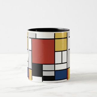 Taza Bicolor Mondrian Pintura de Plano Rojo Amarillo Azul Gris