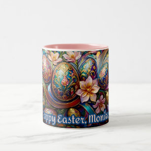 Taza Bicolor ~ MONIKA ~ FELIZ PASCUA ~ Huevos flores ~