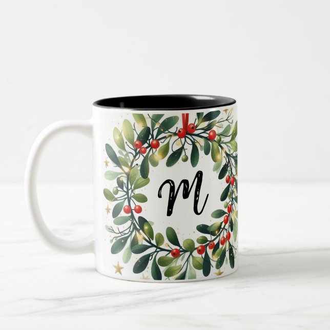 Taza Bicolor Monogram Holly Wreath (Izquierda)