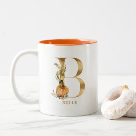 Taza Bicolor Monograma B de alfabeto oro personalizado | Calaba