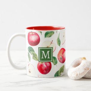 Taza Bicolor Monograma botánico de manzanas rojas