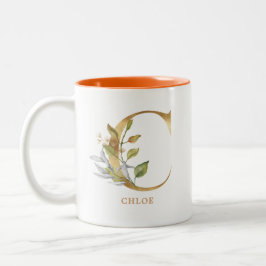 Taza Bicolor Monograma C Gold Alphabet | Foliage de hojas