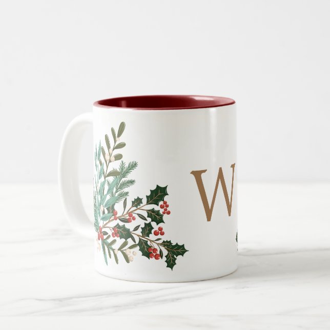 Taza Bicolor Monograma clásico de Navidades elegantes (Anverso izquierdo)