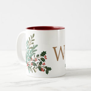 Taza Bicolor Monograma Clásico Encantador y Elegante de Navidad