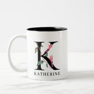 Taza Bicolor Monograma de alfabeto floral personalizado K