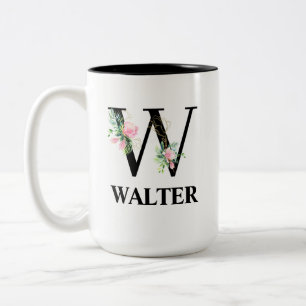 Taza Bicolor Monograma de alfabeto W floral bonito