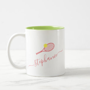 Taza Bicolor Monograma de baile de tenis preppy Personaliza el