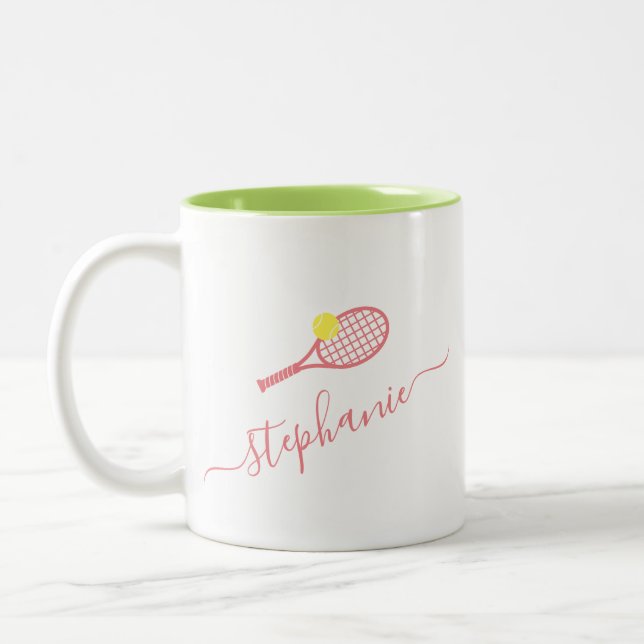 Taza Bicolor Monograma de baile de tenis preppy Personaliza el  (Izquierda)