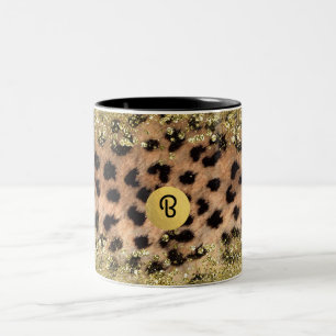 Taza Bicolor Monograma de brillo dorado con estampado de animal