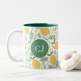 Taza Bicolor Monograma de cítricos limoneros modernos de hojas 